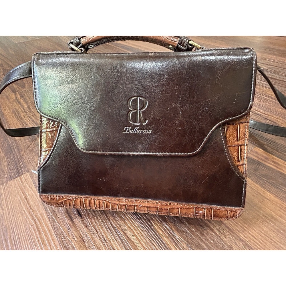 Vintage Bellerose Brown Leather CrossBody Organizer Purse Handbag Shoulder Bag